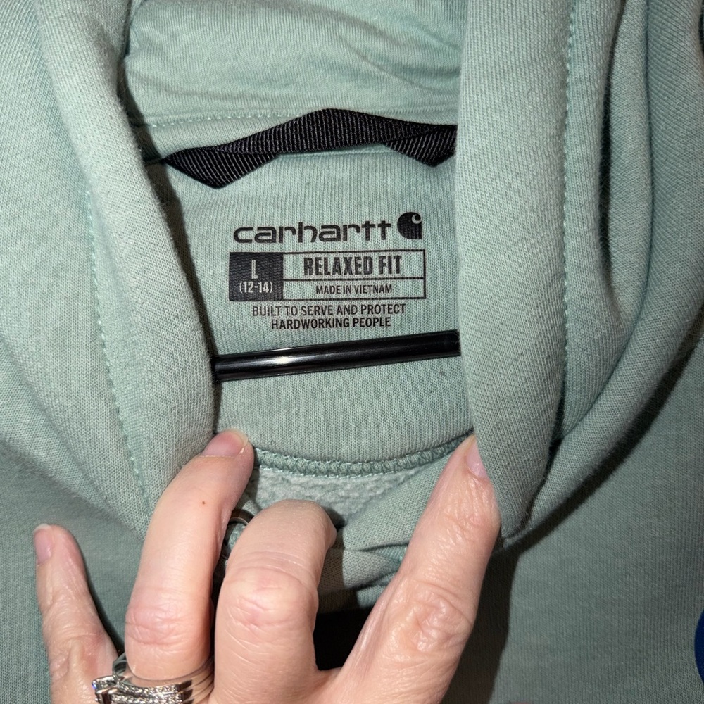Carhartt women’s green logo hooded sweatshirt size Large - Picture 5 of 9